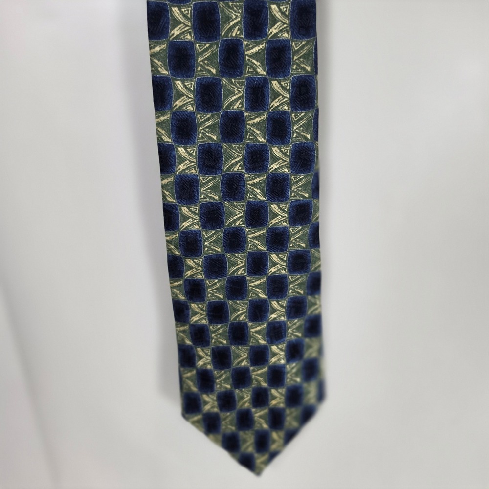 Barrington Mens Tie 100% Silk Geometric Abstract Blue Green Vintage Necktie‎